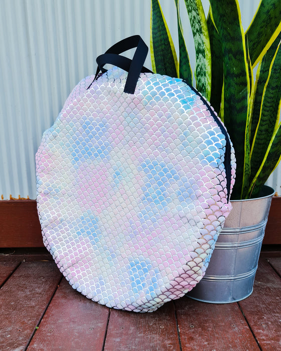 Zip Hula Hoop Bag - Circle Bag for Collapsible Hoops - Fluffy Pastel Mermaid